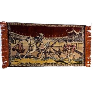 Vintage Velvet Bullfighting Matador Wall Art Hanging Tapestry Decor 1960s 1970s
